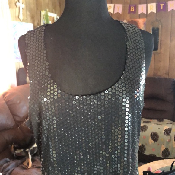 Black Sequin Designer Mini Sleeveless Dress 👗 - Picture 8 of 11